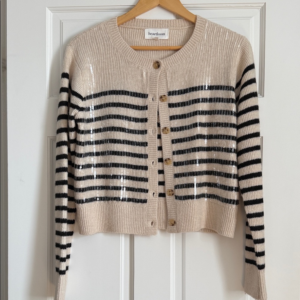 Heartloom Like New Beige and Black Striped Women's Sweater